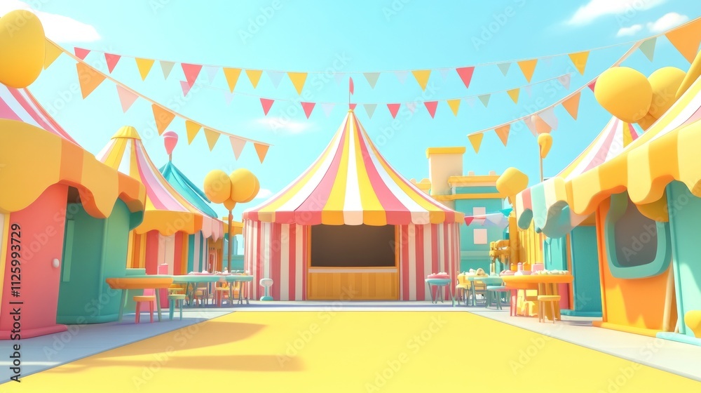 Obraz premium Colorful Cartoon Carnival Fairground Scene