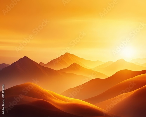 A beautiful mountain range with a sun setting in the background