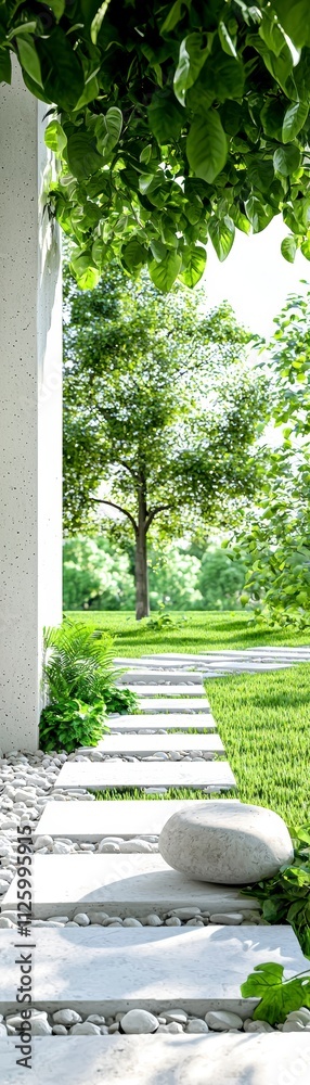 Serene Garden Path with White Stone Stepping Stones. Serene Garden Path with White Stone Stepping Stones.
