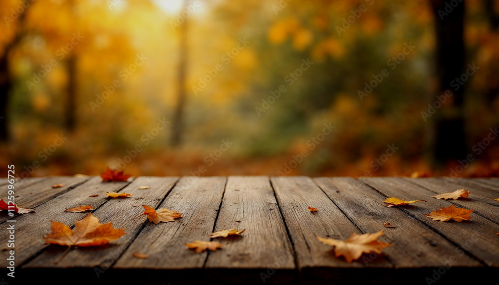 Fototapeta premium Wooden table top with blurred nature background