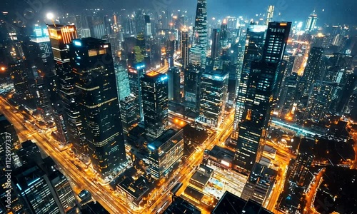 Wallpaper Mural Nighttime Aerial View of a Dense, Illuminated Cityscape Torontodigital.ca