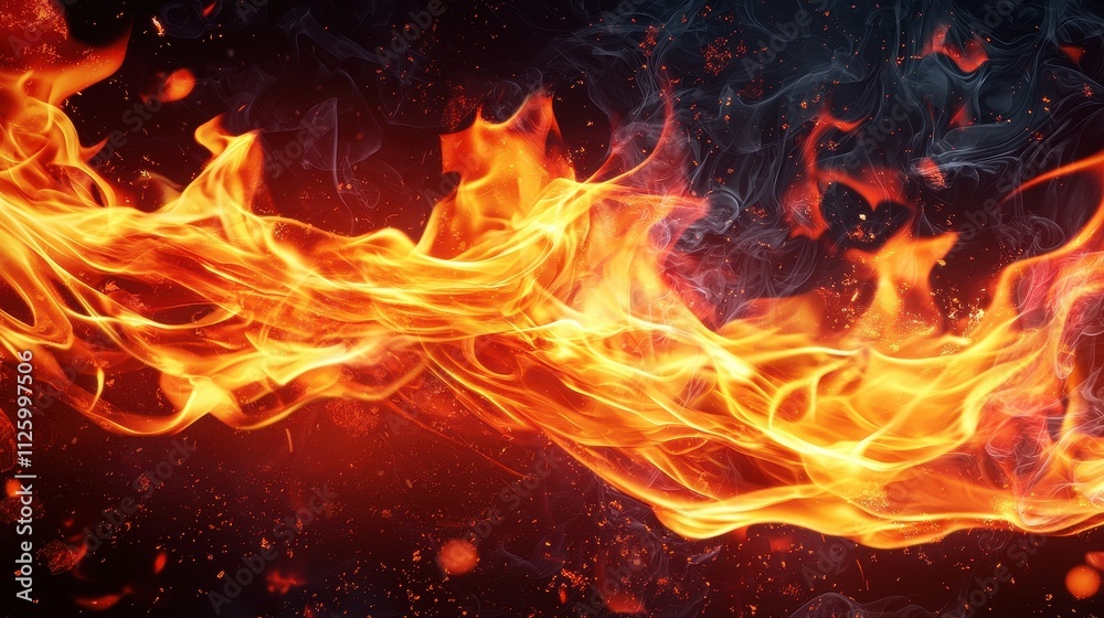 Dynamic and Bright Flame Flowing Through Dark Smoke for Professional Use and Design Projects Dynamic and Bright Flame Flowing Through Dark Smoke for Professional Use and Design Projects