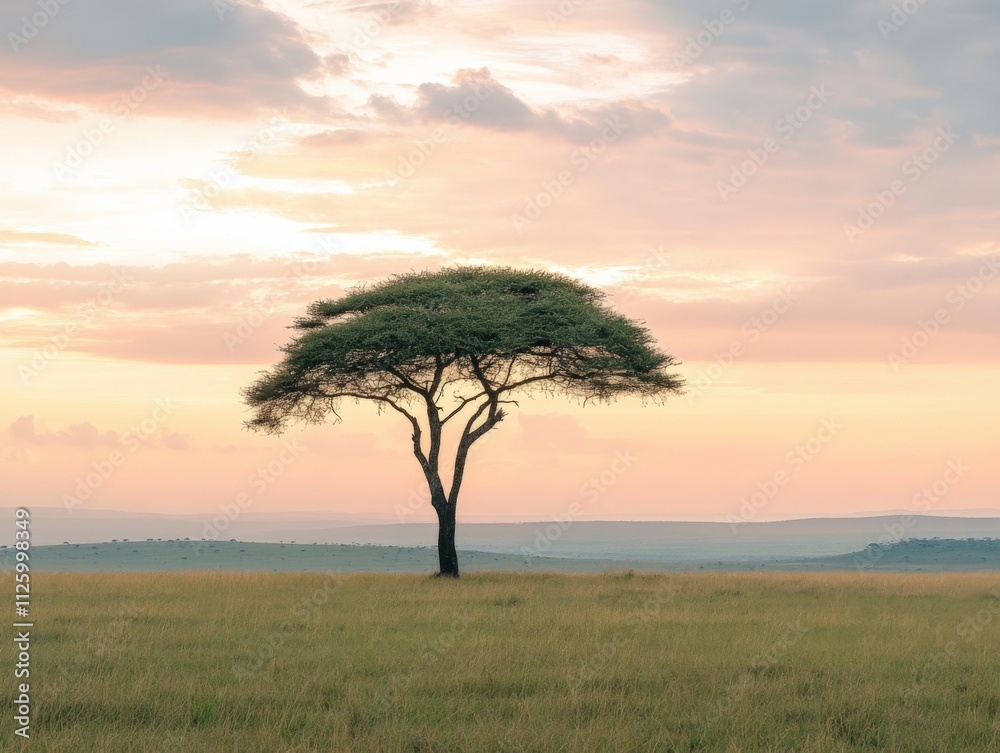 solitary tree in a serene landscape at sunset solitary tree in a serene landscape at sunset