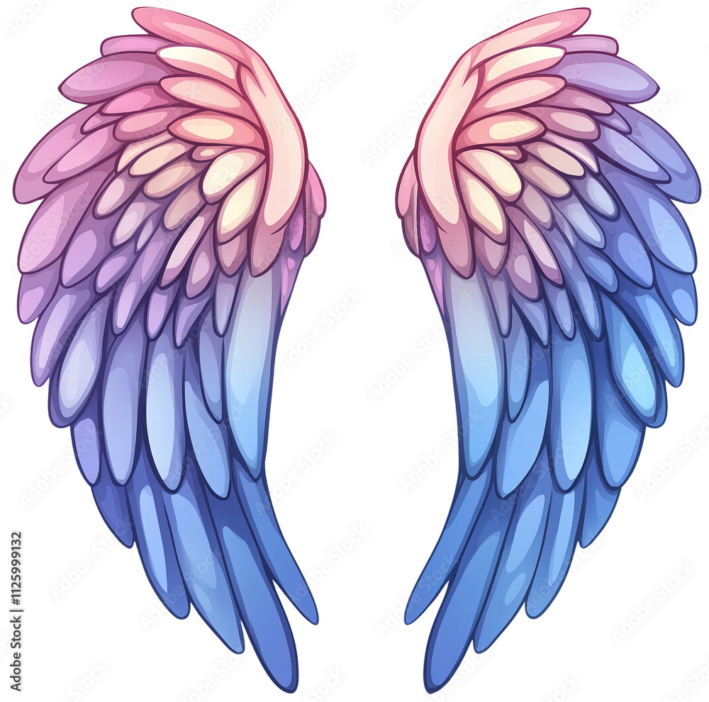 Fototapeta premium Beautiful and Colorful Angel Wings Design for Creative Projects isolated on transparent background.