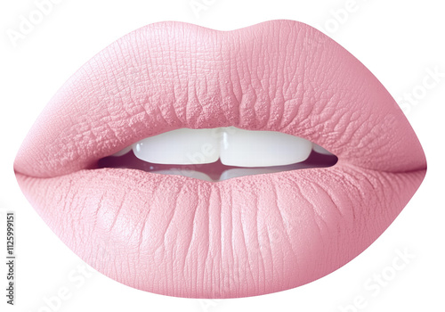 Close-up of Soft Pink Lips with Bright White Teeth  isolated on transparent background. photo