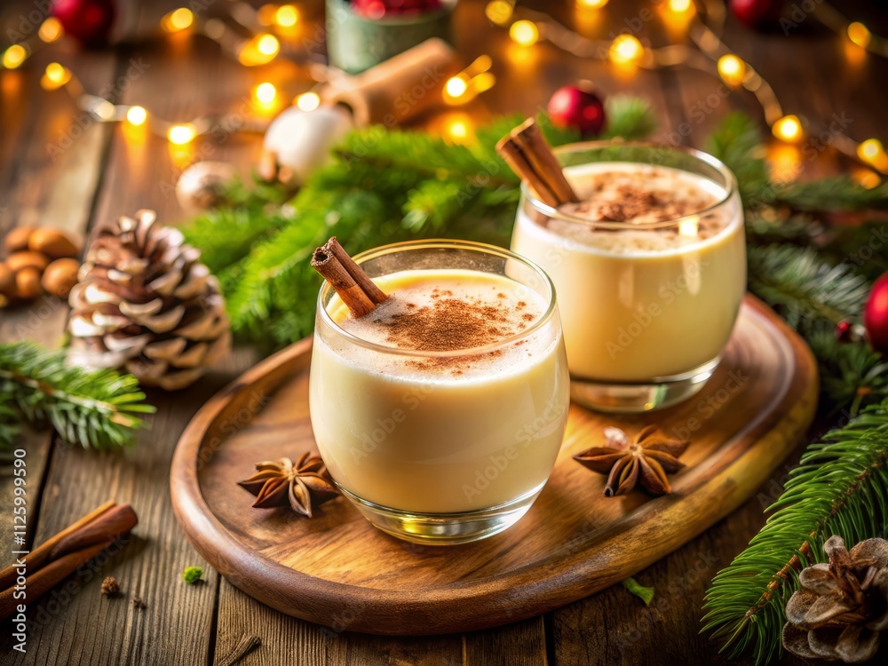 Aerial View Christmas Eggnog: Festive Homemade Drink Close-Up Photography Aerial View Christmas Eggnog: Festive Homemade Drink Close-Up Photography