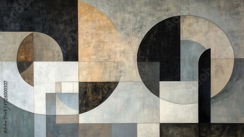 Cubist geometric abstraction with overlapping planes in neutral tones