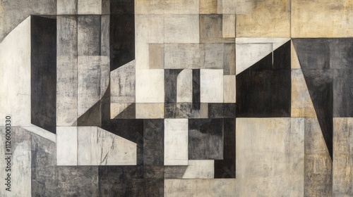 Cubist geometric abstraction with overlapping planes in neutral tones
