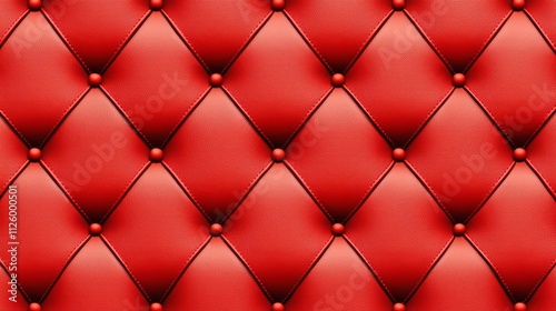 Red tufted leather upholstery with buttons and diamond pattern. Red background, wall paper, photo