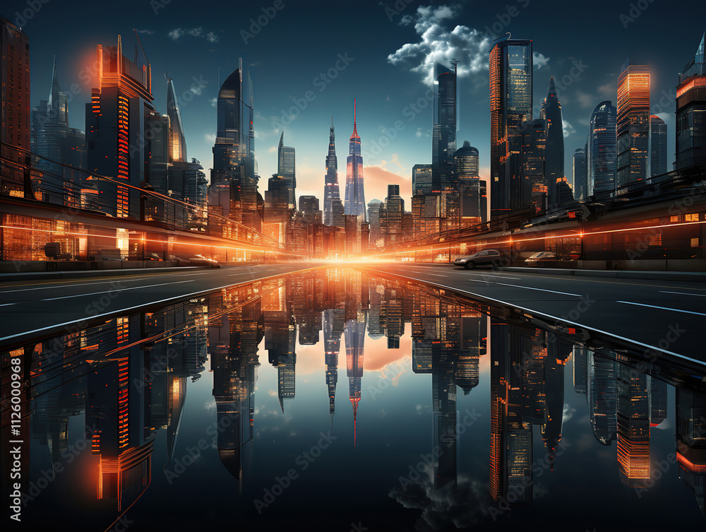 Obraz premium Dark Urban Skyline Highlighting the Consequences of a Global Financial Crisis