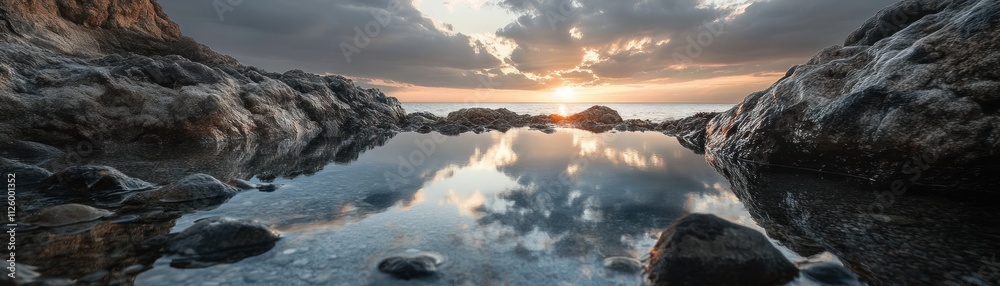 Fototapeta premium Sunset Reflects in Coastal Rock Pool Water