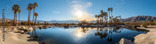 Tranquil Oasis Palm Trees Reflecting In Calm Water