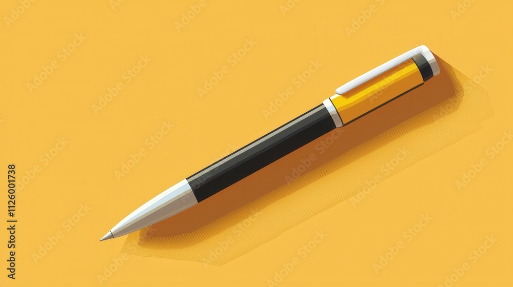 Modern Pen Icon for Writing Tool and Stationery on Bright Yellow Background Modern Pen Icon for Writing Tool and Stationery on Bright Yellow Background