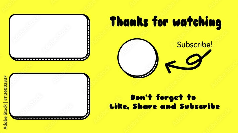 Youtube End Screen in Doodle Art Style. Suitable for vlog channels with children's content.