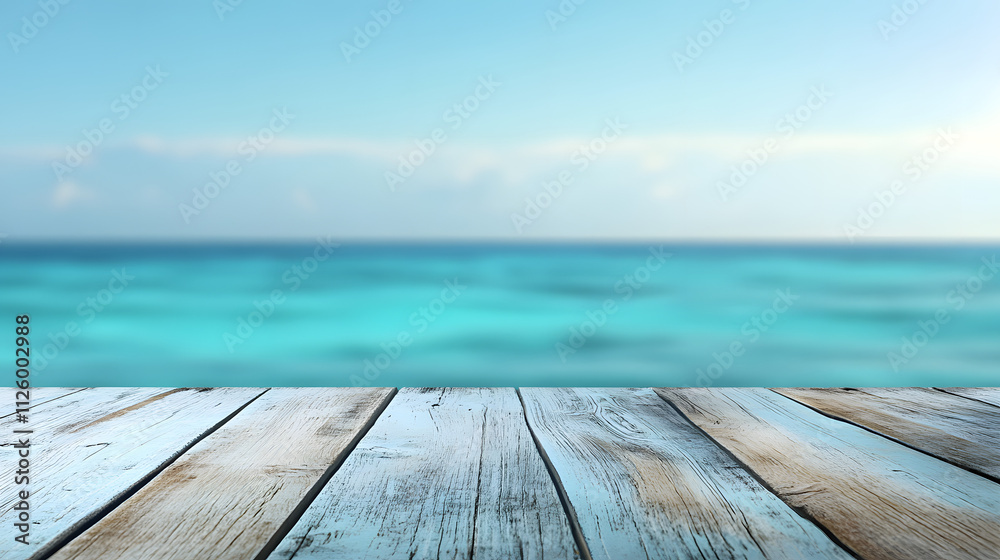 Coastal view from a wooden pier stretching into turquoise water Coastal view from a wooden pier stretching into turquoise water