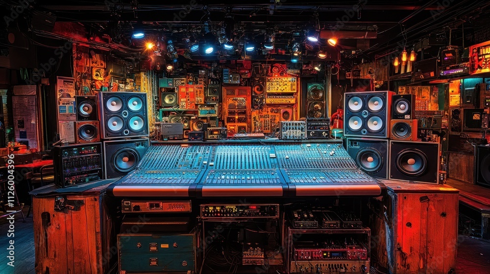 Retro music studio mixing console. Retro music studio mixing console.