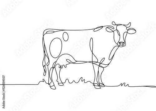 Line Art of a Cow Standing on Grass