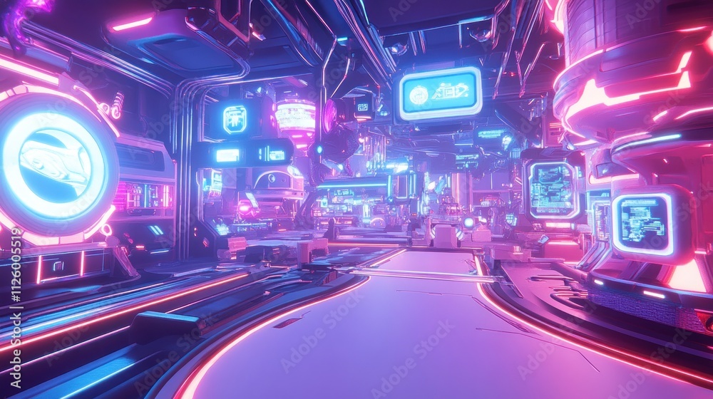 Futuristic Neon Lit Spaceship Corridor Interior Design Futuristic Neon Lit Spaceship Corridor Interior Design