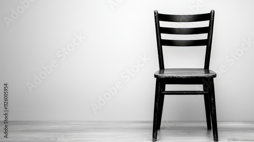 Minimalist Black Wooden Chair  Retro Single Seat  Empty Room  Vintage Style photo