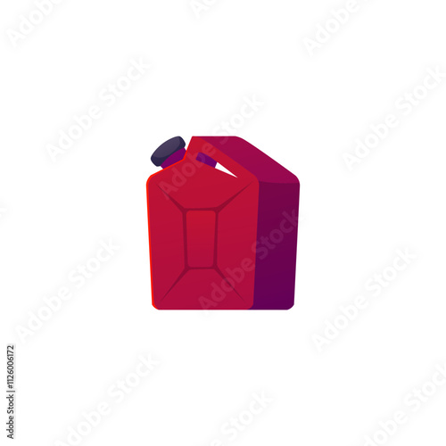 Red plastic canister with lid, fuel container jerrycan, chemicals jerrycan package, vector cartoon bottle for car fuel