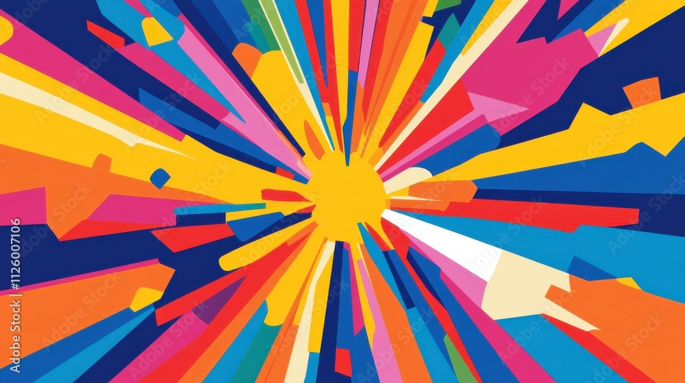 Fototapeta premium Explosive burst of bright primary colors forming overlapping shapes and patterns