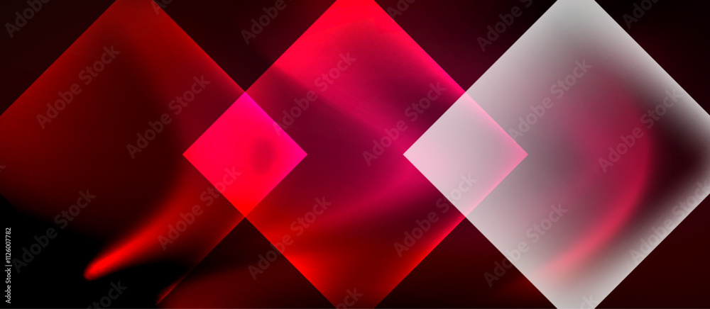 Fototapeta premium Glass squares with neon shiny light abstract background