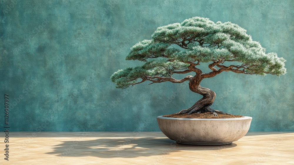 Fototapeta premium Serene bonsai tree in a minimalist setting.