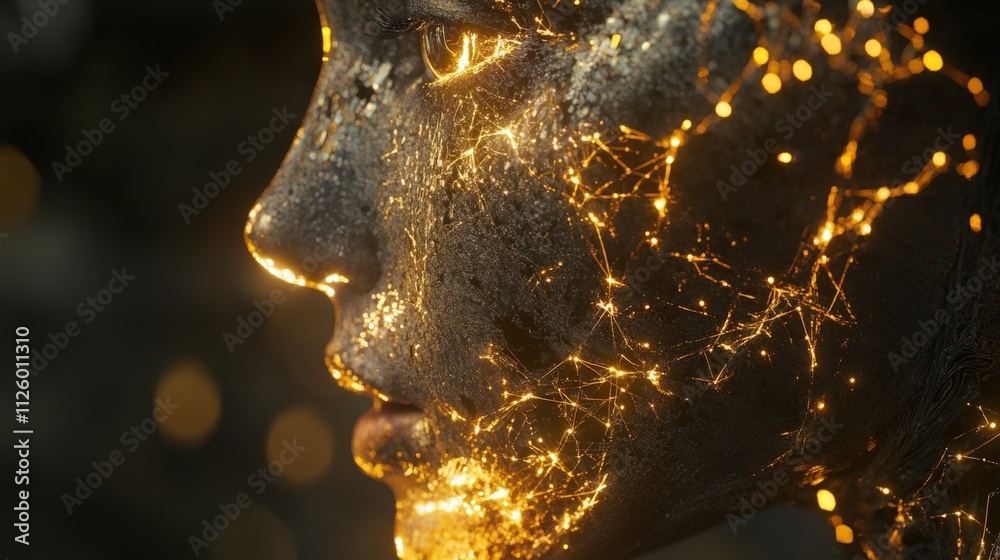 Obraz premium futuristic face with glowing technology and digital connections