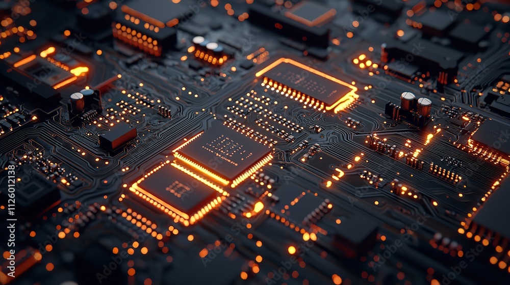 Cybersecurity Concept with Electronic Circuit Board and Digital Elements Cybersecurity Concept with Electronic Circuit Board and Digital Elements