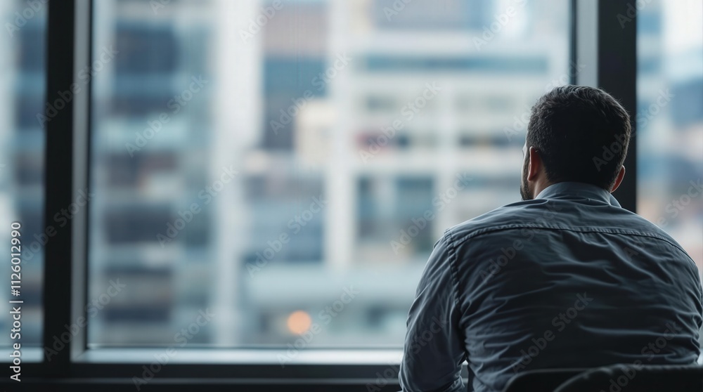A silhouette of a person gazing out a window at the city skyline, creating a contemplative and serene mood. A silhouette of a person gazing out a window at the city skyline, creating a contemplative and serene mood.