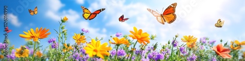 wildflowers with butterflies fluttering above showcasing the beauty of nature photo