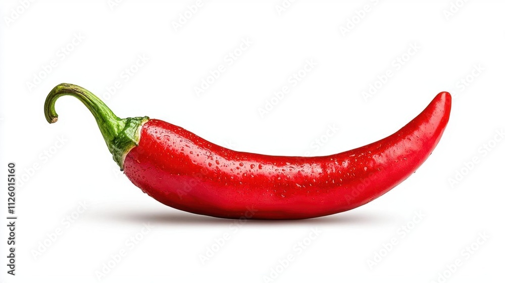 A photostock of a vivid red chili pepper on a clean white background, emphasizing bold and spicy food themes. High Quality A photostock of a vivid red chili pepper on a clean white background, emphasizing bold and spicy food themes. High Quality