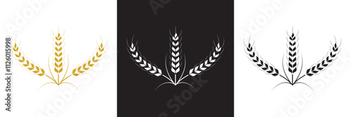 Set of simple wheats ears icons and wheat logo design elements for beer, organic fresh food corn farm, bakery themed agriculture design, grain element,  isolated on white and black background. EPS 10