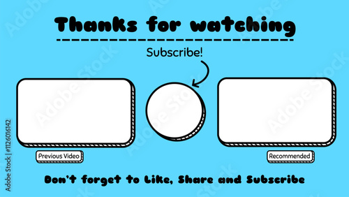 Youtube End Screen in Doodle Art Style. Suitable for vlog channels with children's content.