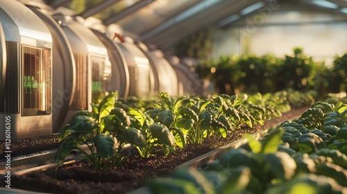 A biotech farm using genetically engineered plants to improve soil quality and increase yield while using fewer resources photo