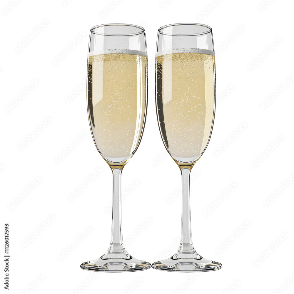 Two Champagne Flutes with Bubbly Golden Drink Two Champagne Flutes with Bubbly Golden Drink