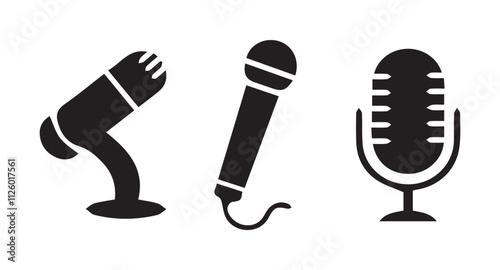 Microphone icon set. Different microphone collection.variant microphone icon. Karaoke mic. Podcast microphone.vector illustration eps 10