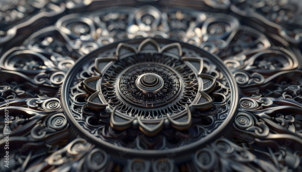 Intricate circular mandala design showcasing detailed patterns and textures in rich metallic tones. Intricate circular mandala design showcasing detailed patterns and textures in rich metallic tones.