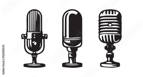 Microphone icon set. Different microphone collection.variant microphone icon. Karaoke mic. Podcast microphone.vector illustration eps 10