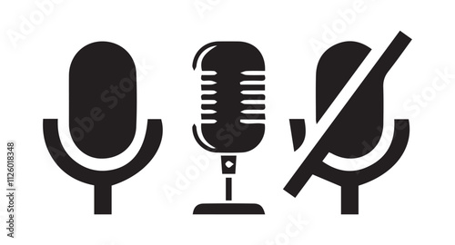 Microphone icon set. Different microphone collection.variant microphone icon. Karaoke mic. Podcast microphone.vector illustration eps 10