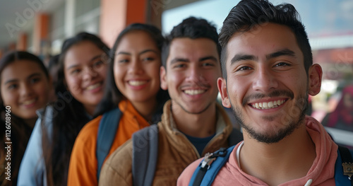 Happy Diverse Students in a Row