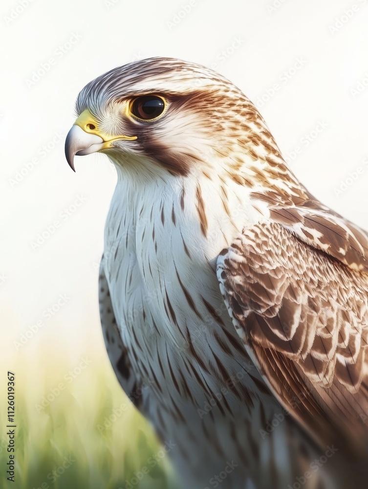 A bird with a yellow beak and brown and white feathers A bird with a yellow beak and brown and white feathers