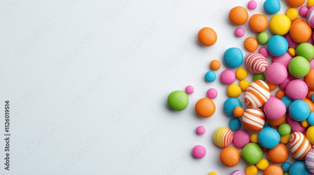 A photostock of colorful candy sprinkles scattered chaotically on a clean white background, perfect for festive and playful themes. High Quality A photostock of colorful candy sprinkles scattered chaotically on a clean white background, perfect for festive and playful themes. High Quality
