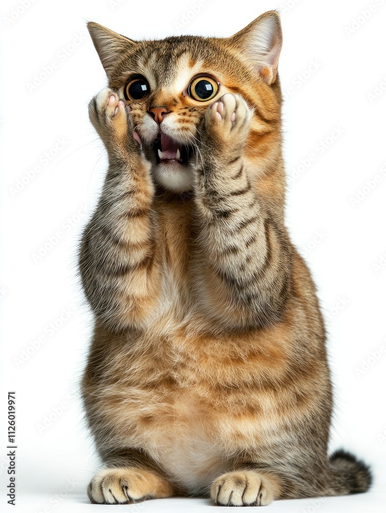 Obraz premium Astonished cat with wide eyes and open mouth pose.