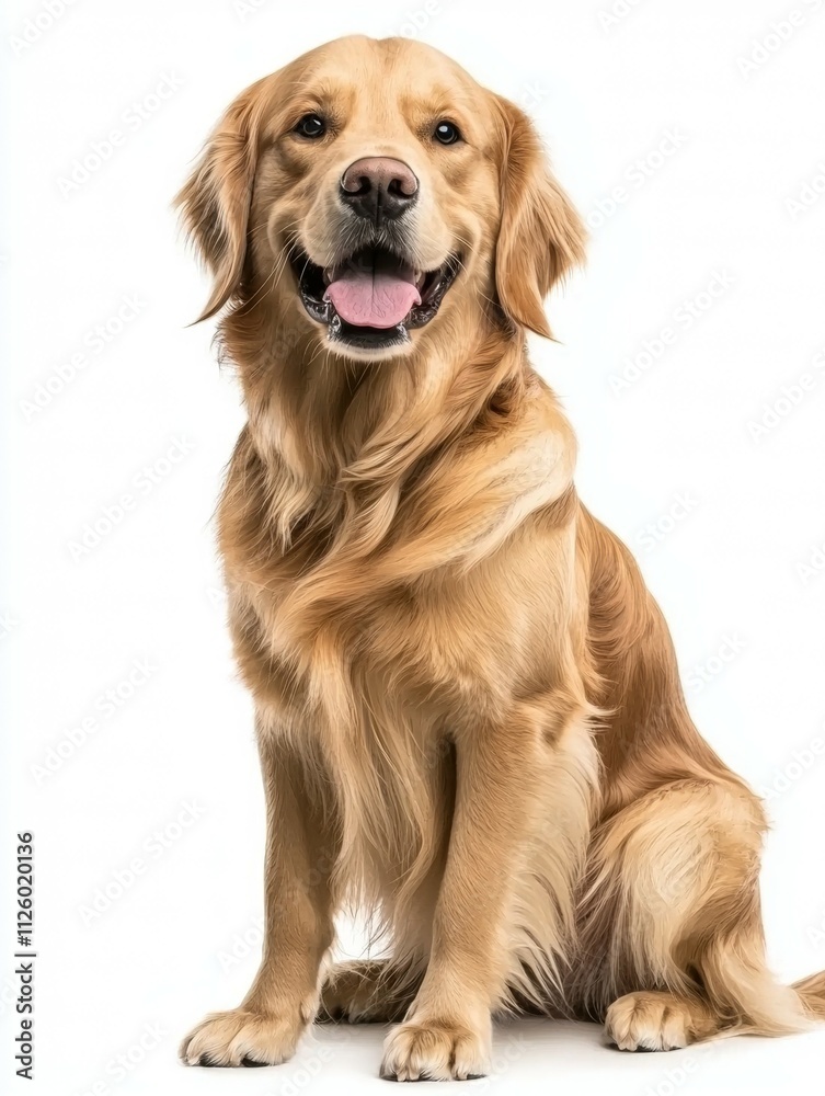 A golden retriever is sitting on a white background A golden retriever is sitting on a white background