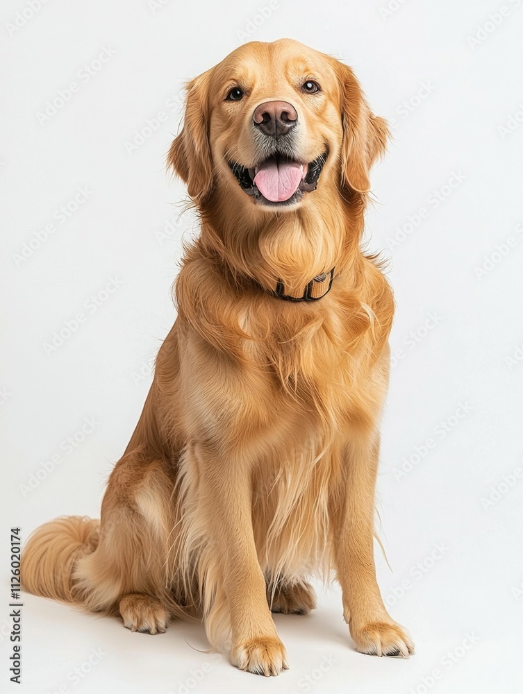 A golden retriever is sitting on a white background A golden retriever is sitting on a white background
