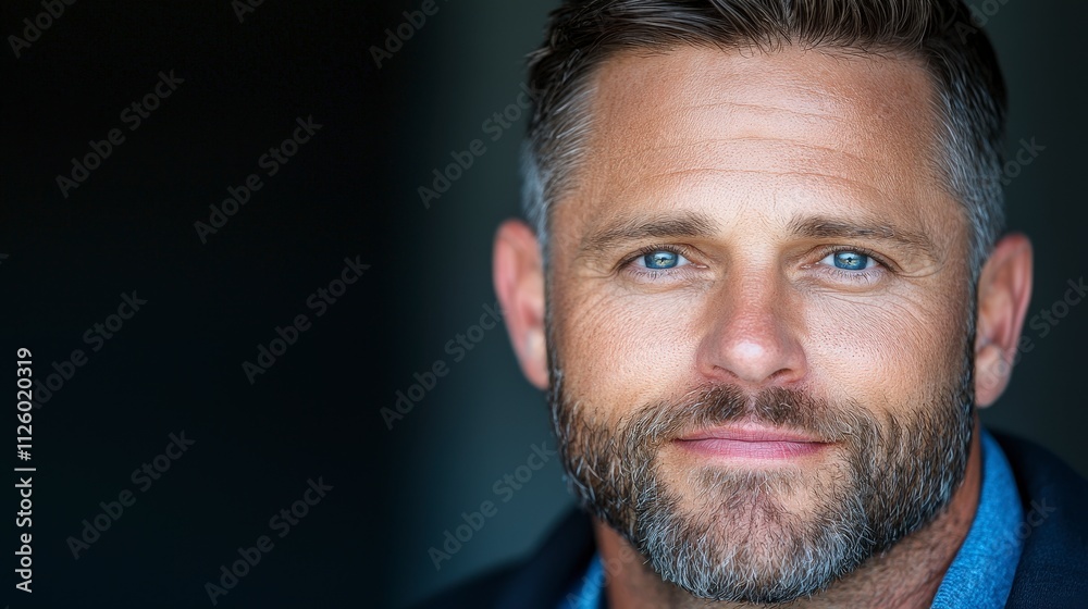 Obraz premium Confident Mature Man Portrait Headshot Blue Eyes Gray Hair Beard