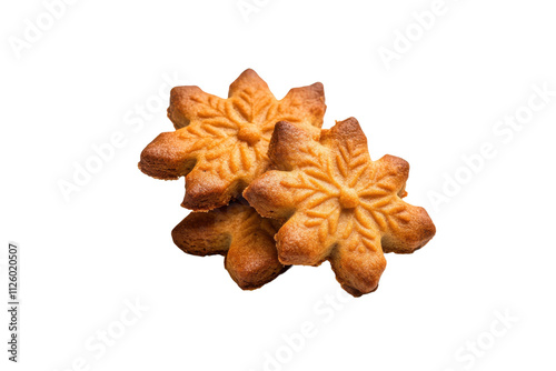 Star-shaped gingerbread cookies with intricate designs isolated on transparent background photo