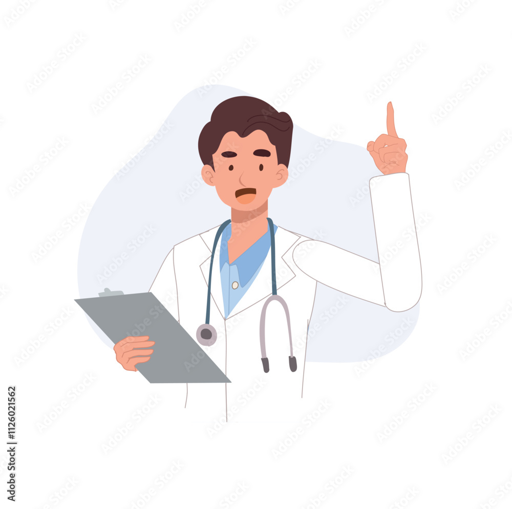 Doctor Holding Chart and Pointing. Expert Medical Professional Sharing Knowledge Doctor Holding Chart and Pointing. Expert Medical Professional Sharing Knowledge