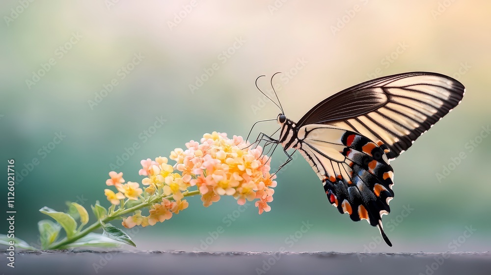 Fototapeta premium Stunning Butterfly on Yellow Flower Macro Photography Nature